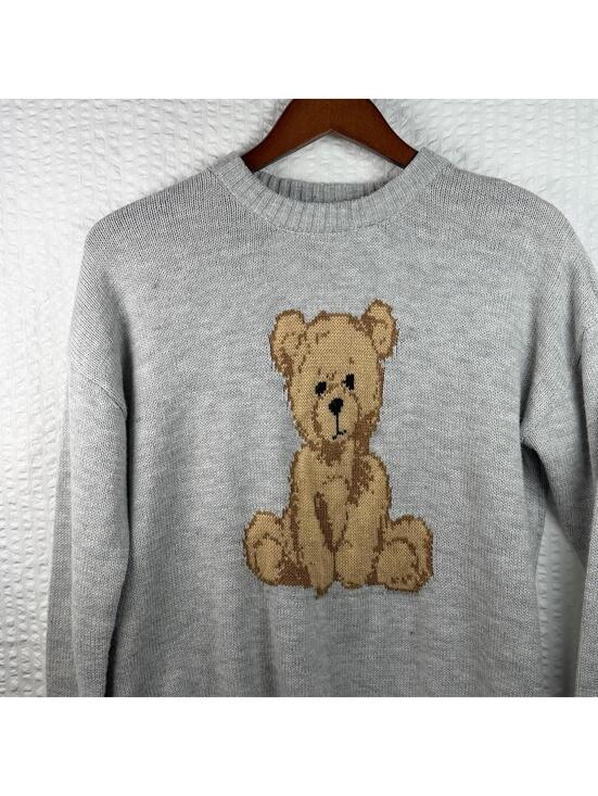 Aeropostale Teddy Bear Knit Gray Sweater Coquette Small Cute - Picture 3 of 9
